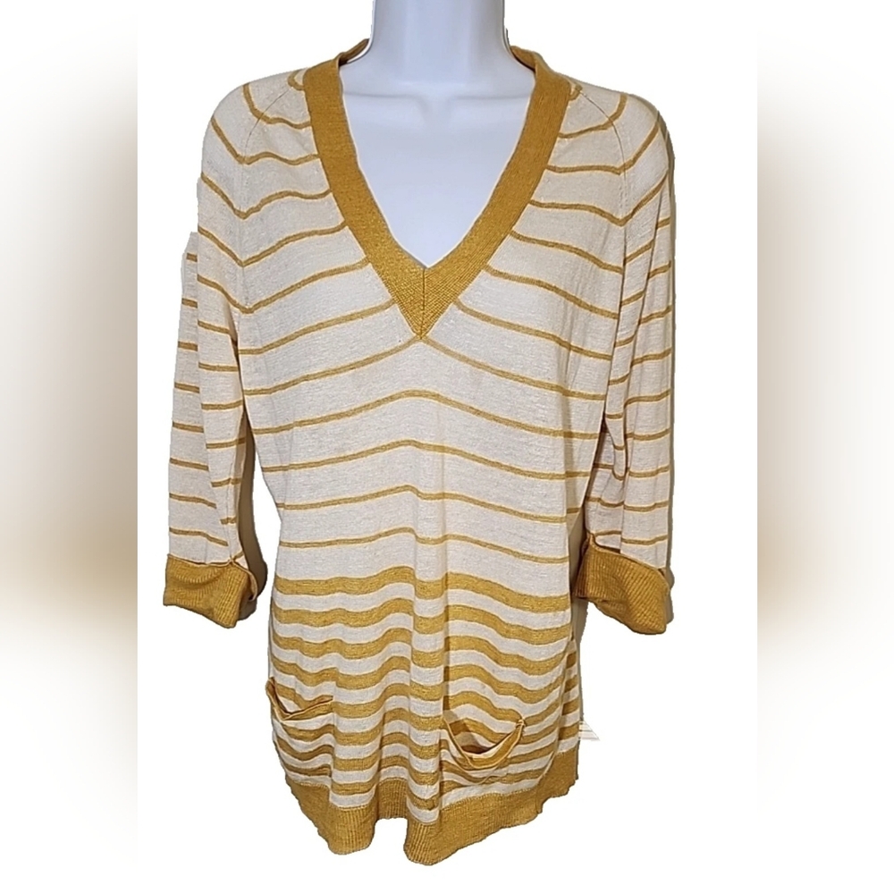 Max Mara Striped Sweater Gold Yellow Vintage Linen Italy Size‎ Medium